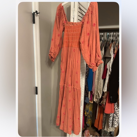Free People Dahlia Embroidered Maxi Dress in Melon Combo - Picture 3 of 3